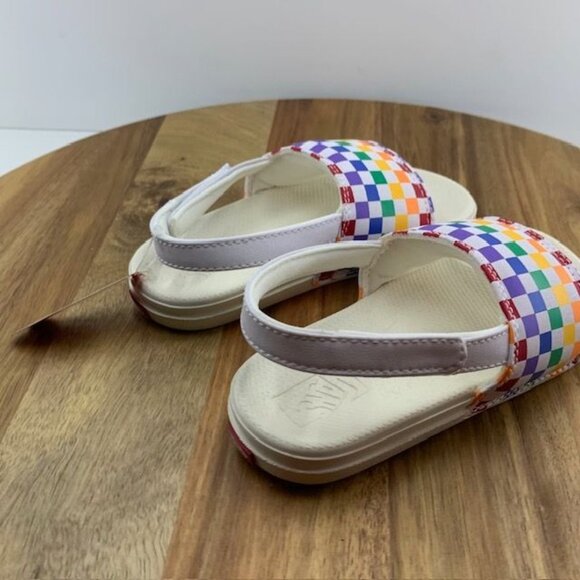 Vans Toddler La Costa Slides - Size 10 Rainbow Checkered Heel Strap New - Picture 5 of 11
